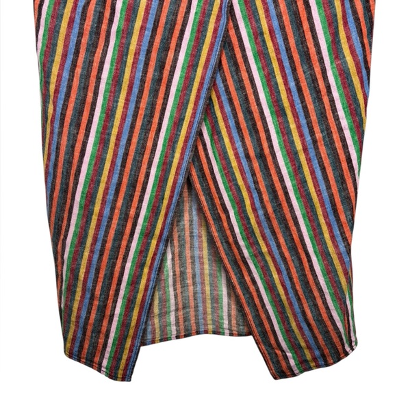 Madewell Rainbow Stripe Overlay Faux Wrap Midi Skirt Linen Cotton Retro Medium - Picture 2 of 12